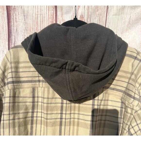 American Eagle Men’s Hooded Plaid Flannel Thick Shirt 90's Fall Holiday Beige XL - Picture 7 of 9
